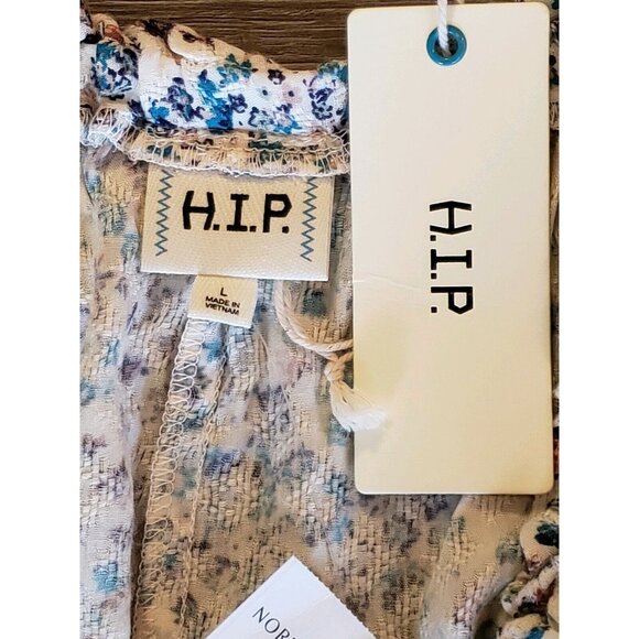 HIP Boho Top Womens L Crochet Fringe Trim Off Shoulder Sheer Floral Blouse - Picture 10 of 12